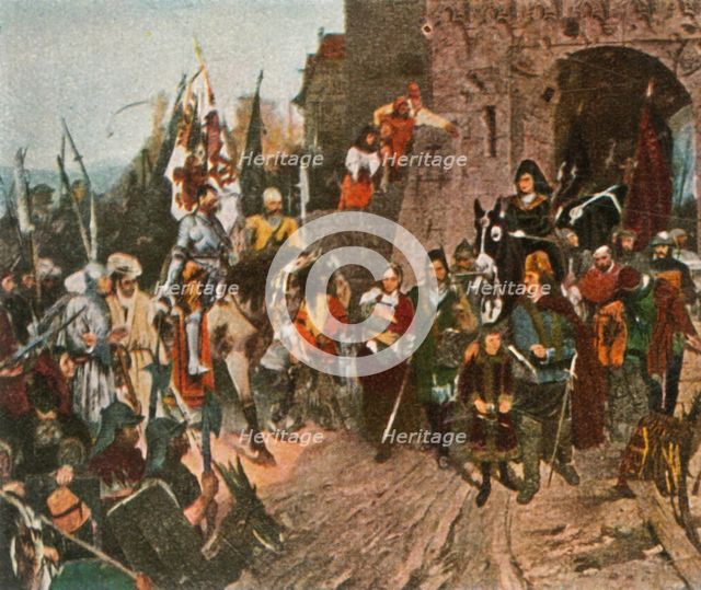 Agnes von Rosenberg surrenders her father's castle to the Hussites, 1426, (1936). Creator: Unknown.