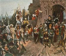 Agnes von Rosenberg surrenders her father's castle to the Hussites, 1426, (1936). Creator: Unknown