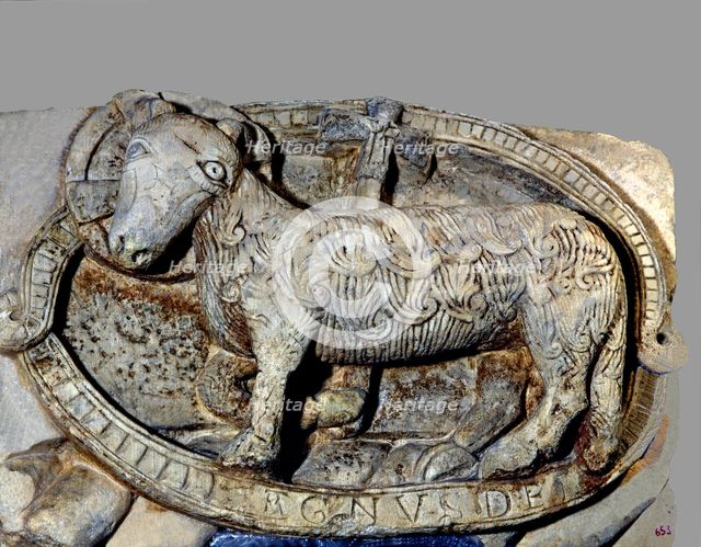  'Agnus Dei', sculptural relief, marble, c. 1160-1165, by the Master of Cabestany, from the monas…