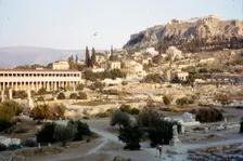 Agora, Stoa of Attalos and Acropolis, Athens, Evening, c20th century