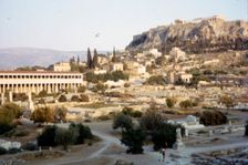 Agora, Stoa of Attalos and Acropolis, Athens, Evening, c20th century