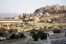 Agora, Stoa of Attalos and Acropolis, Athens, Evening, c20th century