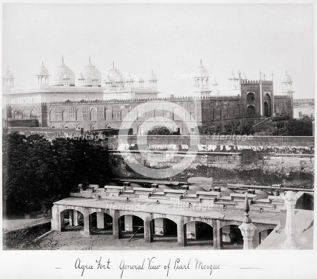 Agra Fort, Genral View of Pearl Mosque, Late 1860s. Creator: Samuel Bourne.
