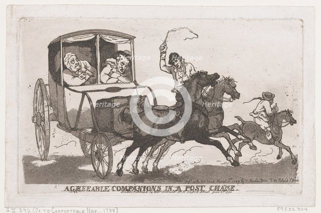 Agreeable Companions in a Post Chaise, June 5, 1790., June 5, 1790. Creator: Thomas Rowlandson.