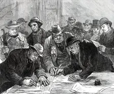 Agricultural Labourers Union at the Memorial Hall, Farringdon-Street...1876. Creator: Unknown