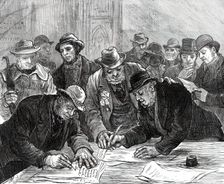 Agricultural Labourers Union at the Memorial Hall, Farringdon-Street...1876. Creator: Unknown