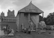 Agricultural stand at the Royal Show at Wollaton Hall, Nottingham, Nottinghamshire, July 1954. Creator: Michael Walters