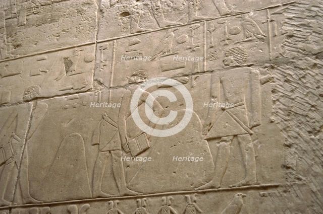 Agricultural scene relief, Mastaba of Kagemni, Saqqara, Egypt, Old Kingdom, 2350 BC (2003). Creator: Unknown.