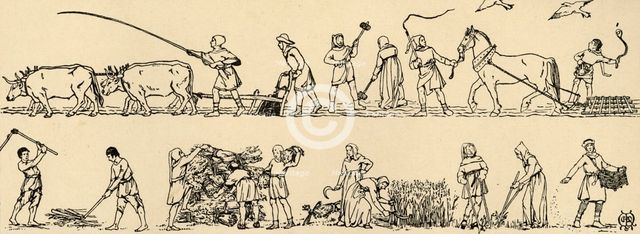 'Agriculture in the time of Edward III (From the Luttrell Psalter)', (1931). Artist: Charles Henry Bourne Quennell.