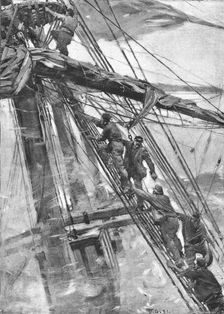 Aground -- The Crew take to the Rigging 1891. Creator: Frank Brangwyn