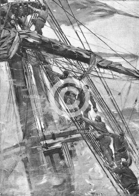 '' Aground -- The Crew take to the Rigging', 1891. Creator: Frank Brangwyn.