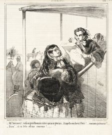 Ah! Bien merci! Voilà un gentilhomme -riders qui ne se gêne pas...il appelle son..., 1860. Creator: Cham