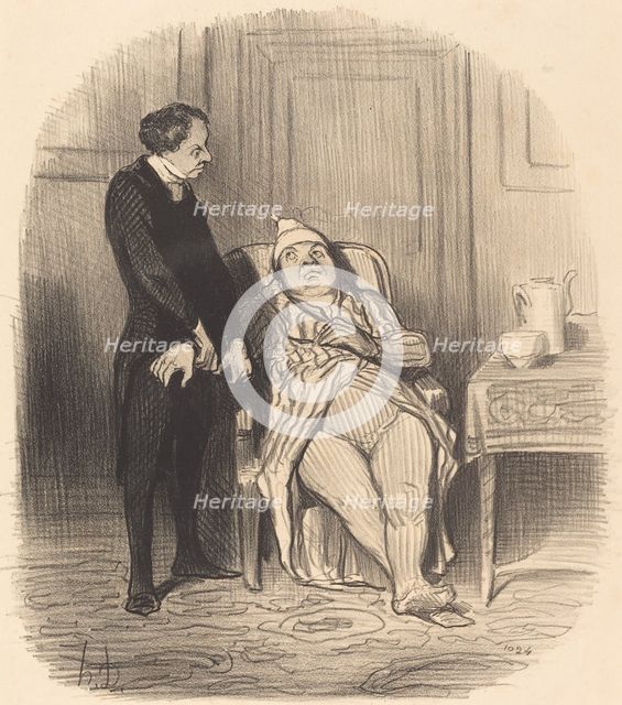 Ah! docteur... je crois bien que j'suis poitrinaire!..., 1847. Creator: Honore Daumier.
