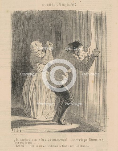 Ah! Mon dieu on a mis le feu a la maison du voisin ..., 19th century. Creator: Honore Daumier.
