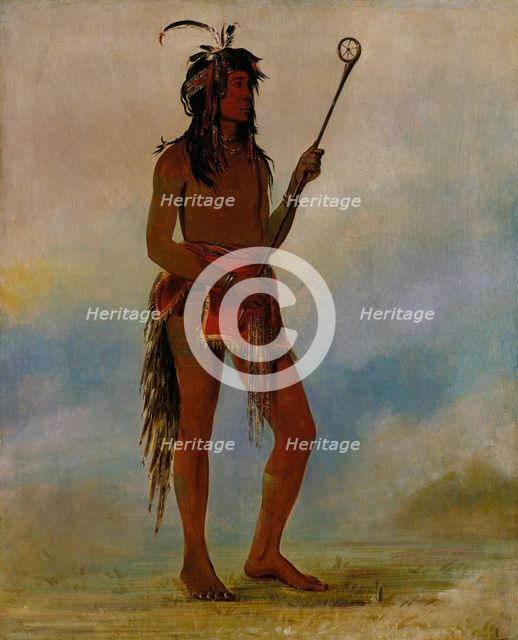 Ah-nó-je-nahge, He Who Stands on Both Sides, a Distinguished Ball Player, 1835. Creator: George Catlin.
