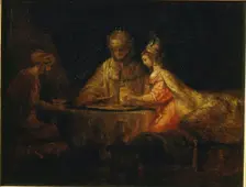 Ahasuerus and Haman at the Feast of Esther, 1660. Creator: Rembrandt Harmensz van Rijn