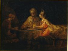 Ahasuerus and Haman at the Feast of Esther, 1660. Creator: Rembrandt Harmensz van Rijn