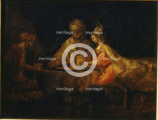 Ahasuerus and Haman at the Feast of Esther, 1660. Creator: Rembrandt Harmensz van Rijn.