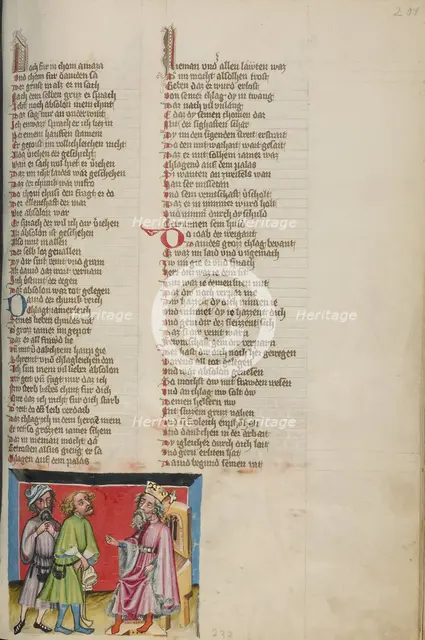 Ahimaaz Brings the Message to David; Weltchronik, about 1400-1410. Creator: Unknown.