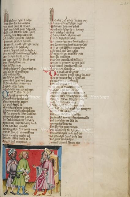 Ahimaaz Brings the Message to David; Weltchronik, about 1400-1410. Creator: Unknown.