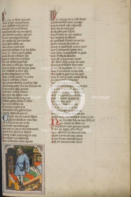 Ahithophel Committing Suicide; Weltchronik, about 1400-1410. Creator: Unknown.