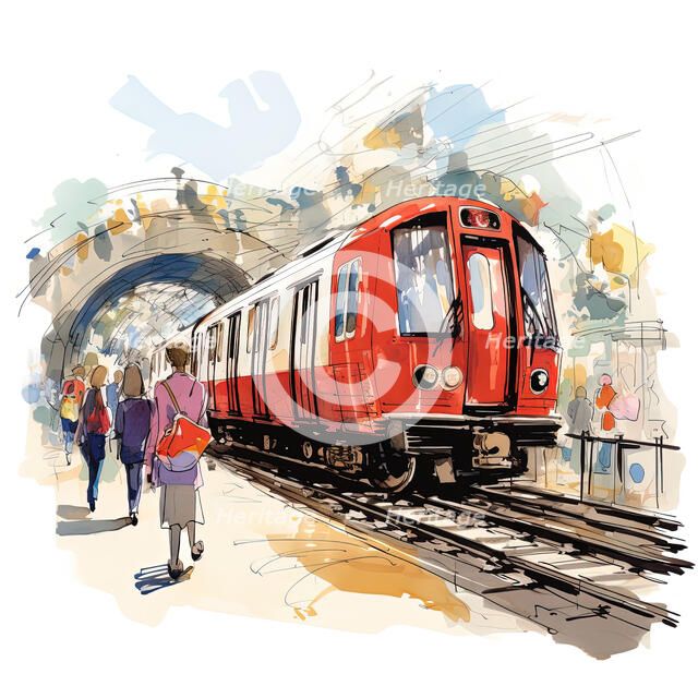 AI IMAGE - An illustration of a London Underground train, 2023. Creator: Heritage Images.
