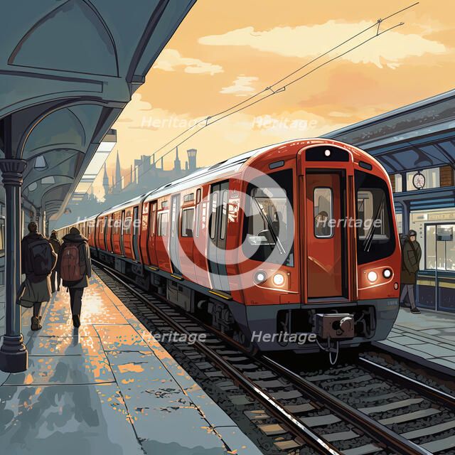 AI IMAGE - An illustration of a London Underground train, 2023. Creator: Heritage Images.