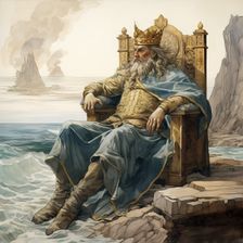 AI Image - An illustration of King Canute commanding the...tide to halt, early 11th century, (2023). Creator: Heritage Images