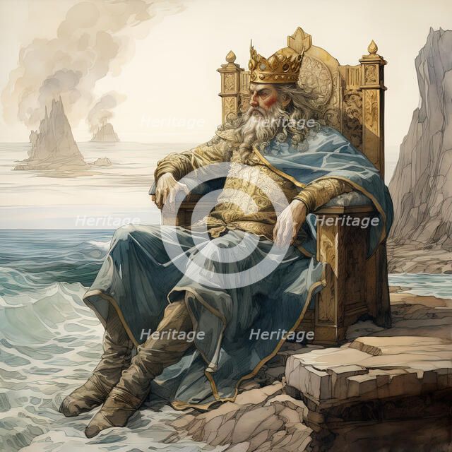 AI Image - An illustration of King Canute commanding the...tide to halt, early 11th century, (2023). Creator: Heritage Images.