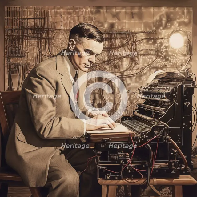 AI IMAGE - Alan Turing at Bletchley, 1940s, (2023).  Creator: Heritage Images.