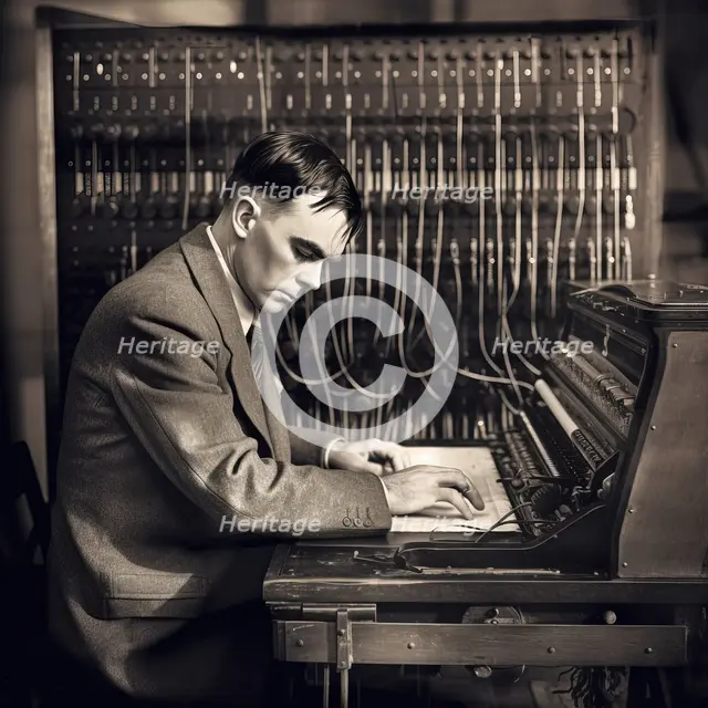 AI IMAGE - Alan Turing at Bletchley, 1940s, (2023).  Creator: Heritage Images.