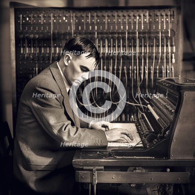 AI IMAGE - Alan Turing at Bletchley, 1940s, (2023).  Creator: Heritage Images.