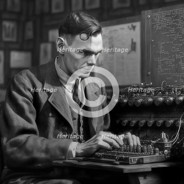 AI IMAGE - Alan Turing at Bletchley, 1940s, (2023).  Creator: Heritage Images.