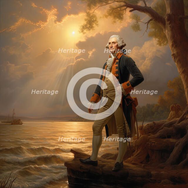 AI IMAGE - George Washington standing next to the Delaware, late 18th century, (2023). Creator: Heritage Images.