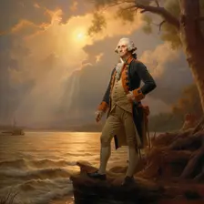 AI IMAGE - George Washington standing next to the Delaware, late 18th century, (2023). Creator: Heritage Images