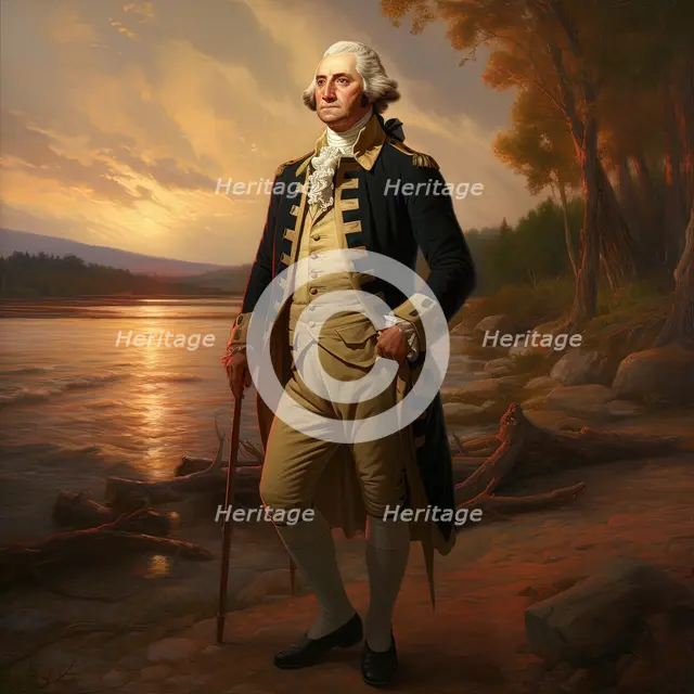 AI IMAGE - George Washington standing next to the Delaware, late 18th century, (2023). Creator: Heritage Images.