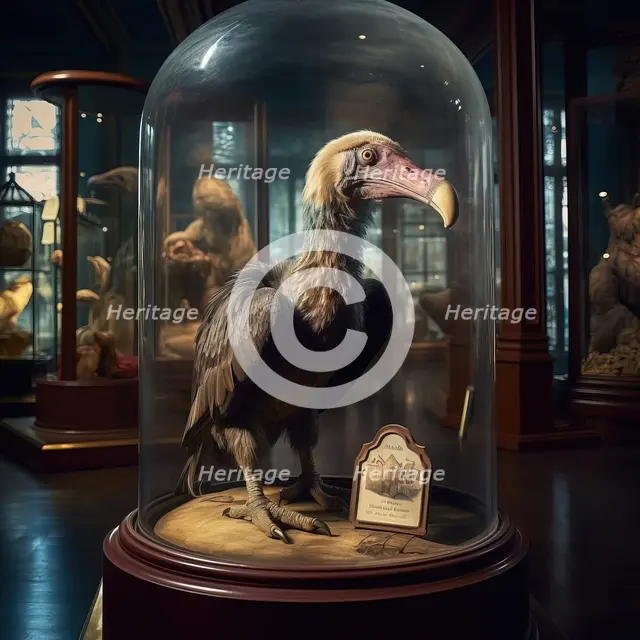AI IMAGE - Dodo in a glass case in a museum, 2023.  Creator: Heritage Images.