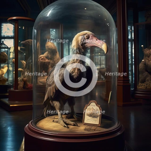 AI IMAGE - Dodo in a glass case in a museum, 2023.  Creator: Heritage Images.