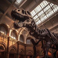 AI IMAGE - Fossilised remains of a Tyrannosaurus rex in a museum, 2023. Creator: Heritage Images