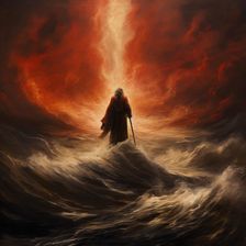 AI IMAGE - Illustration of Moses parting the Red Sea, 2023. Creator: Heritage Images