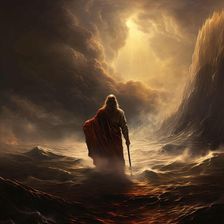 AI IMAGE - Illustration of Moses parting the Red Sea, 2023. Creator: Heritage Images