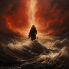 AI IMAGE - Illustration of Moses parting the Red Sea, 2023. Creator: Heritage Images