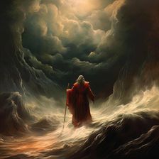AI IMAGE - Illustration of Moses parting the Red Sea, 2023. Creator: Heritage Images