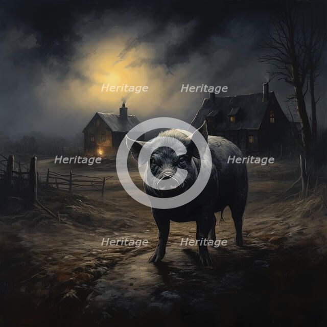 AI Image - Illustration of Napoleon the pig from George Orwell's "Animal Farm", 2023. Creator: Heritage Images.