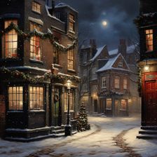 AI Image - Illustration of a Dickensian Christmas street scene, 2023. Creator: Heritage Images