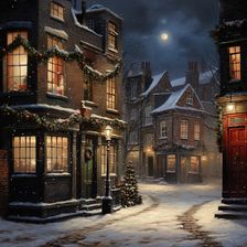 AI Image - Illustration of a Dickensian Christmas street scene, 2023. Creator: Heritage Images