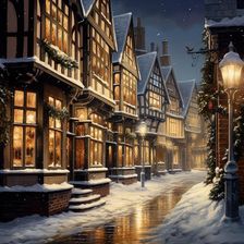 AI Image - Illustration of a Dickensian Christmas street scene, 2023. Creator: Heritage Images