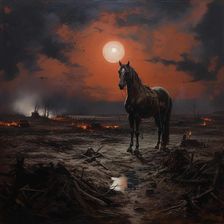 AI IMAGE - Illustration of a horse in a World War I battlefield setting, 2023. Creator: Heritage Images