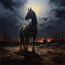 AI IMAGE - Illustration of a horse in a World War I battlefield setting, 2023. Creator: Heritage Images