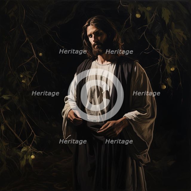 AI IMAGE - Illustration of Jesus Christ in the Garden of Gethsemane, 2023. Creator: Heritage Images.